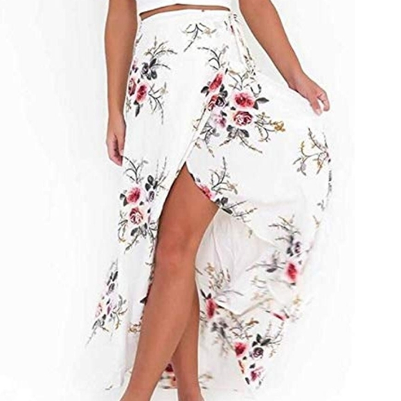 Boho floral wrap tie up white maxi skirt - Picture 2 of 4